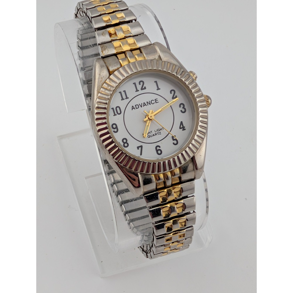 Watch-It Women's Watch Night Light Two‎ Tone Stretch Band 28mm Case- New Battery